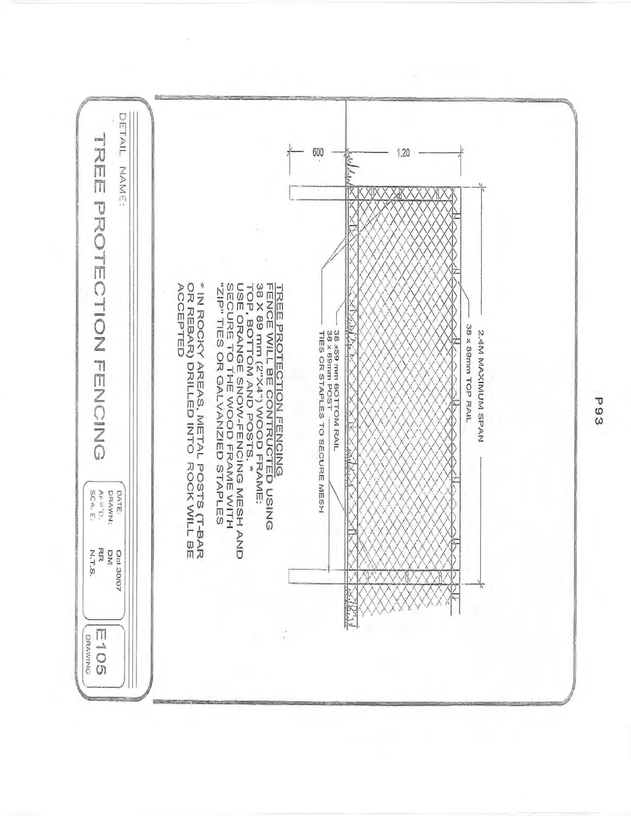 Technical diagram of tree protection fencing showing dimensions, materials, and construction details.