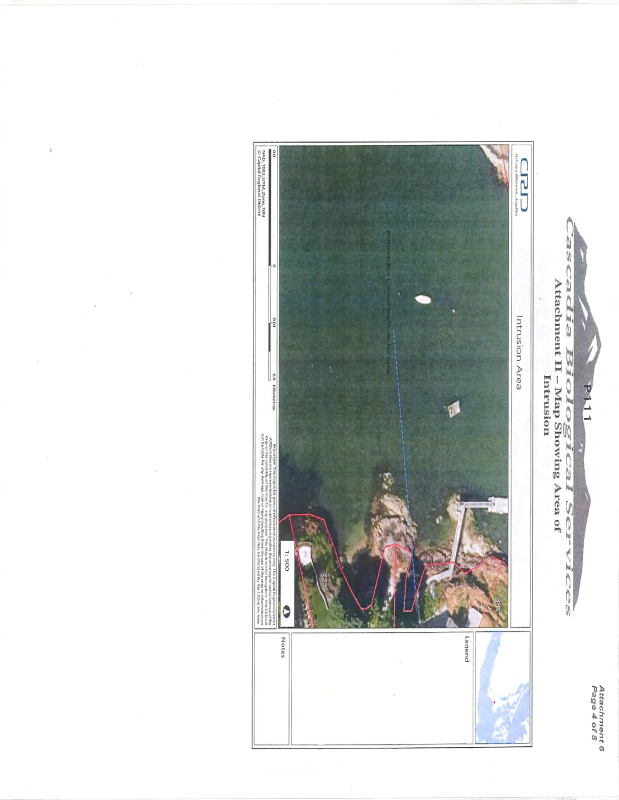 Detailed aerial map showing the specific area where the structure intrudes into the protected area