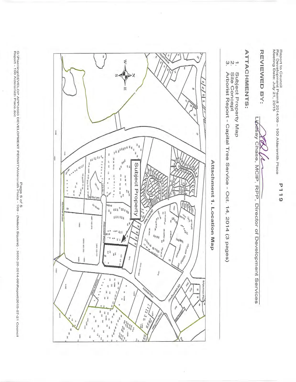 Detailed location map indicating the Subject Property located at 100 Aldersmith Place, showing surrounding streets including Glentana Road, Admirals Road, Old Island Highway, Hallowell Road, and Craigflower Road