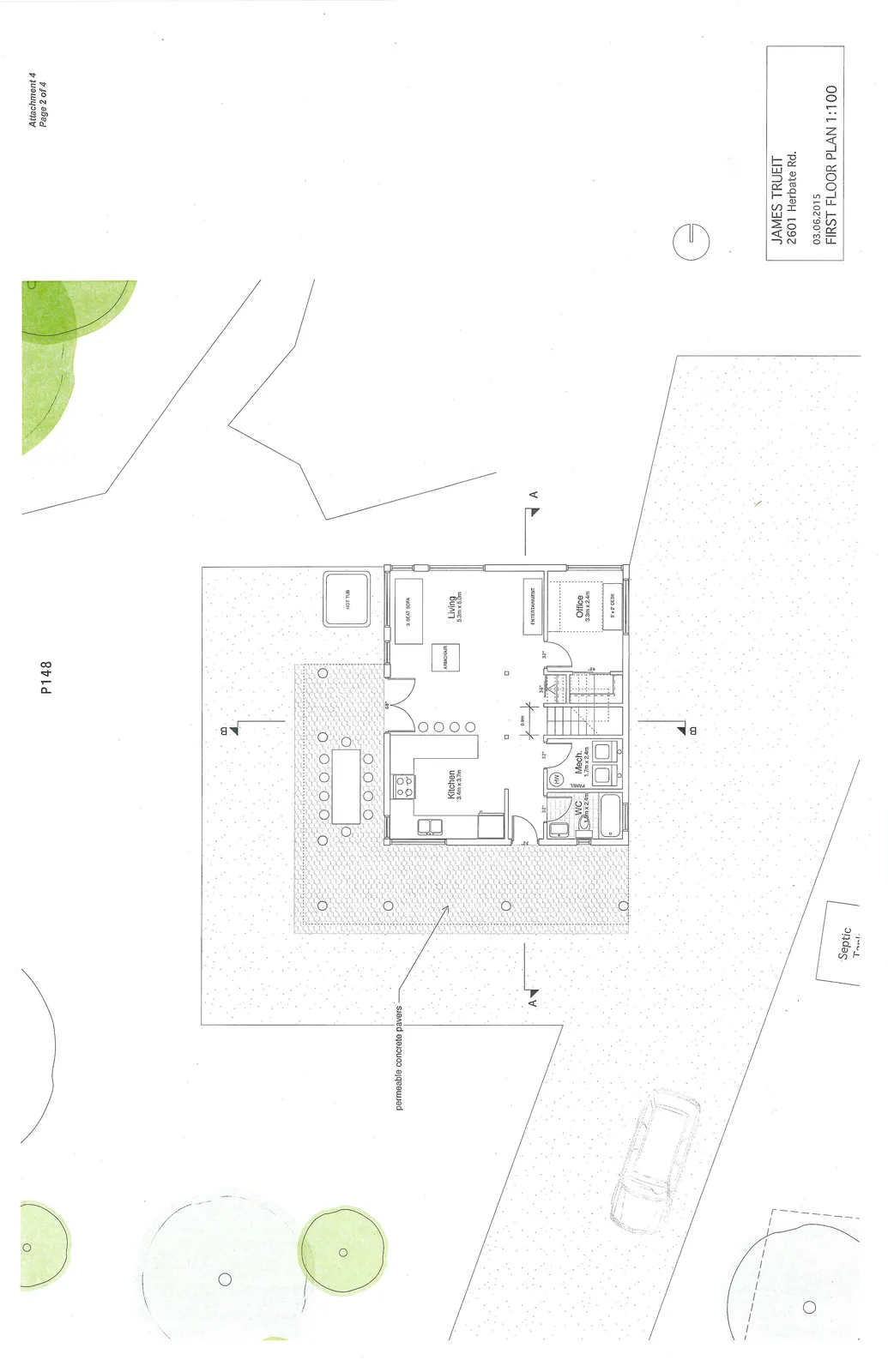 First floor architectural plan showing interior room layouts and immediate exterior features.