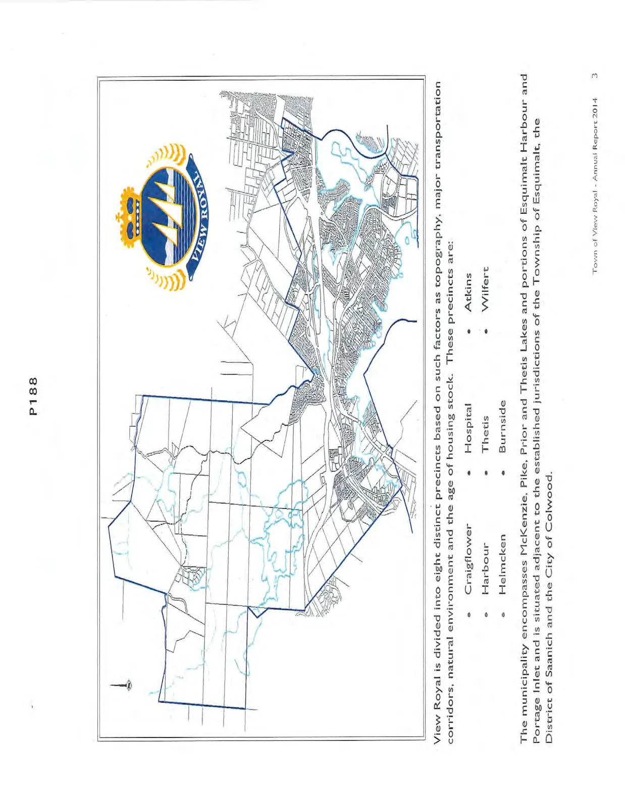 Map showing the eight distinct precincts of View Royal