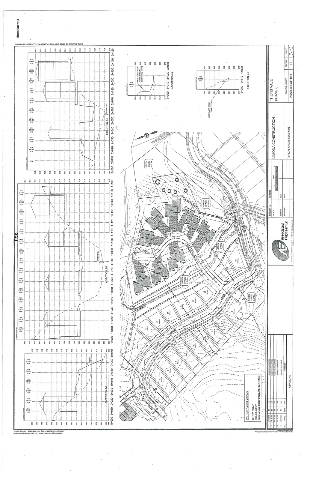 Engineering drawing showing typical cross sections and a plan view site map for Thetis Vale Phase 6.