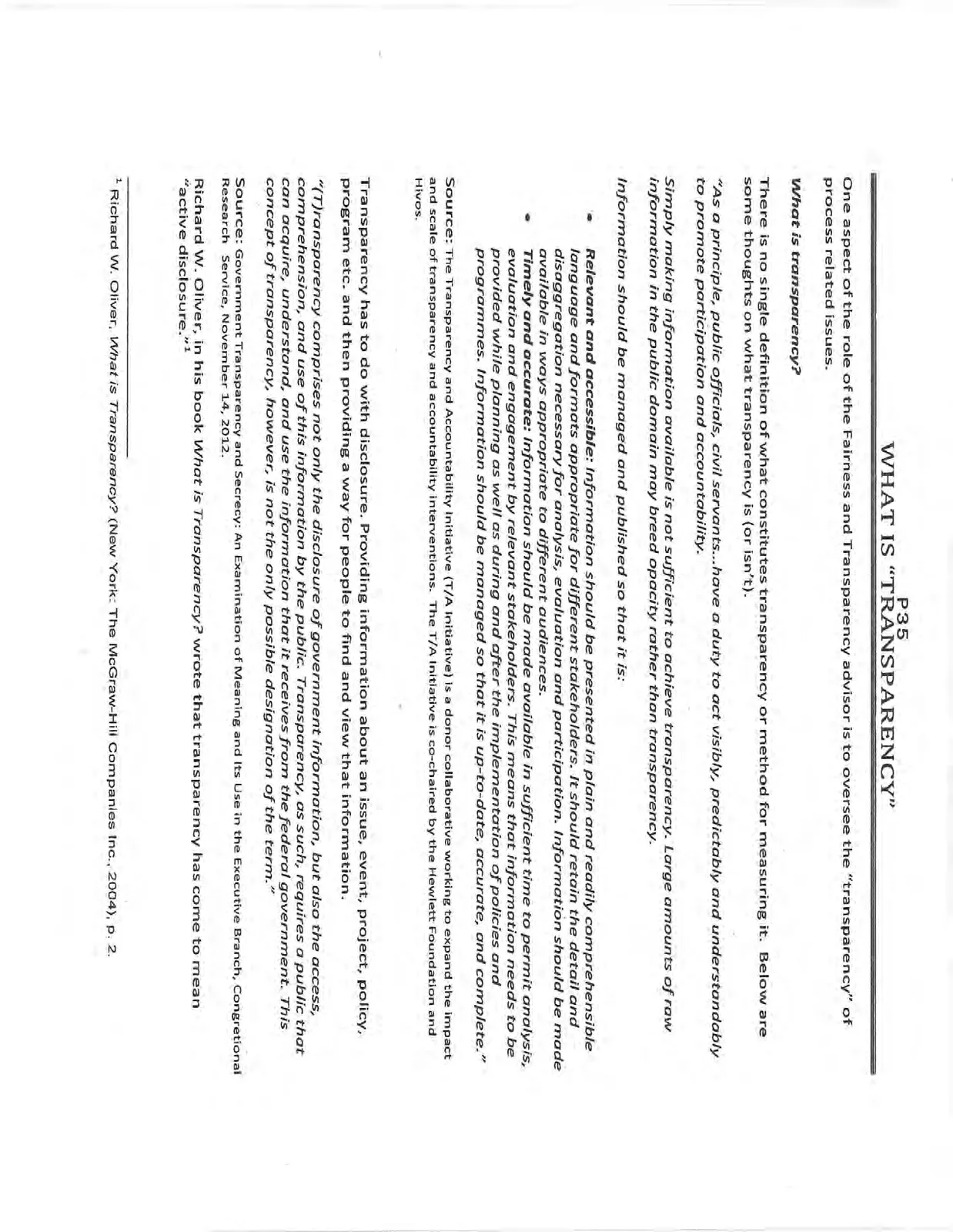 Text document titled "WHAT IS 'TRANSPARENCY'" describing principles and definitions of transparency.