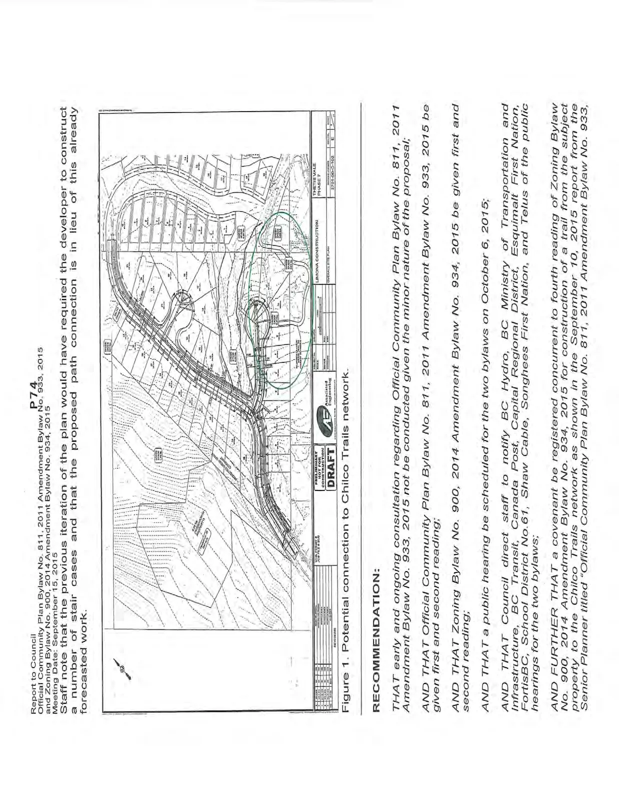 Figure 1. Overall site plan for Thetis Vale Phase 7 showing potential trail connection to the Chilco Trails network.