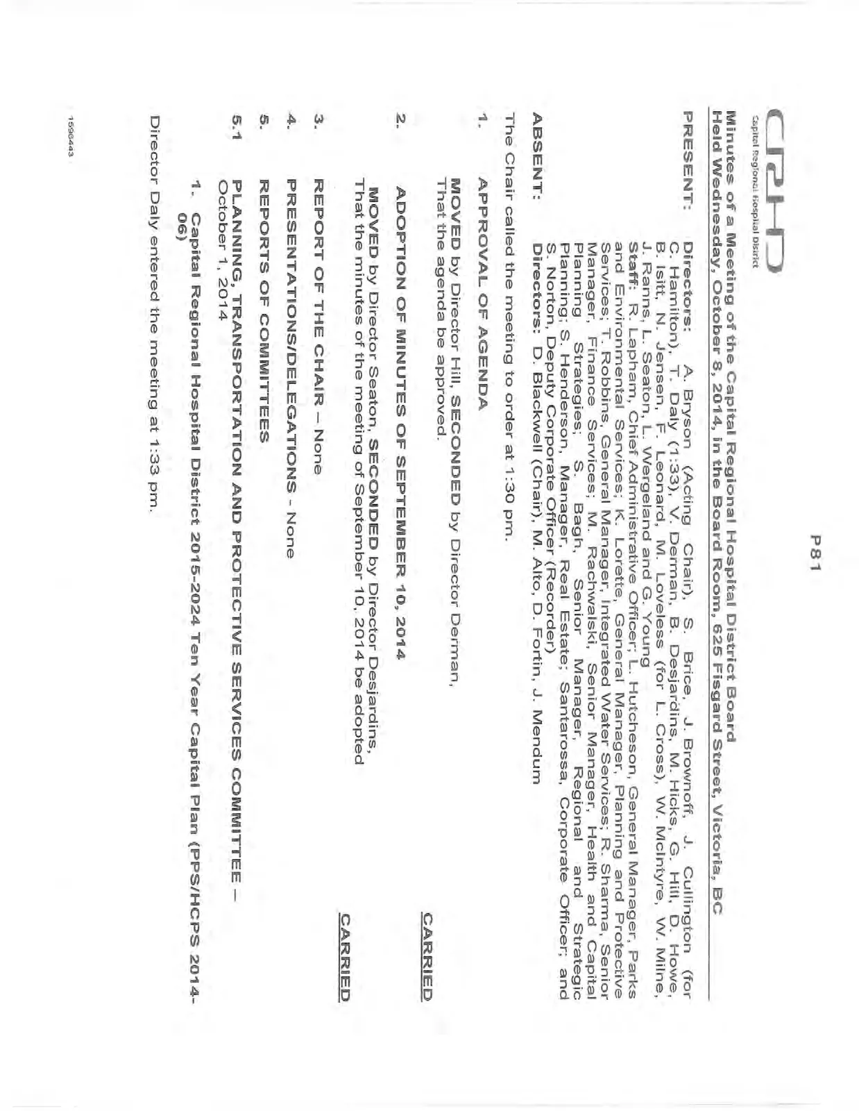 Page 1 of the meeting minutes for October 8, 2014