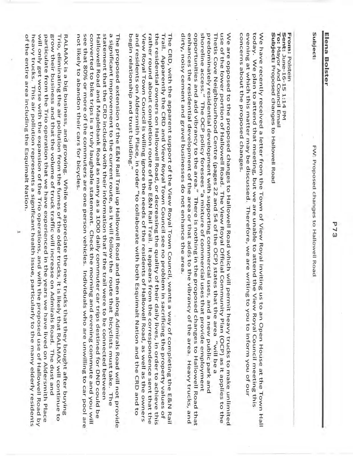Letter from Polstein to Mayor and Council regarding Hallowell Road