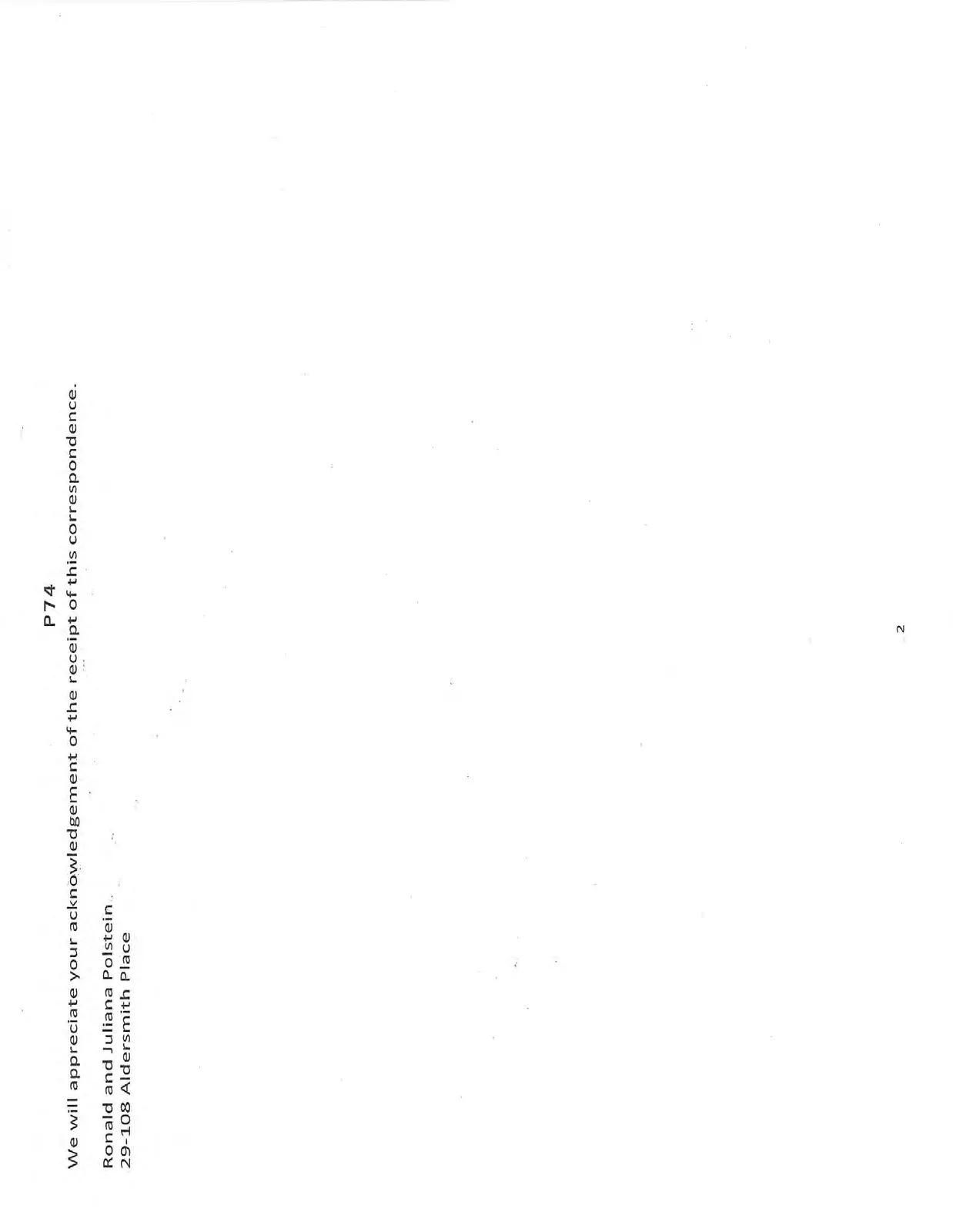 Conclusion of letter from Ronald and Juliana Polstein