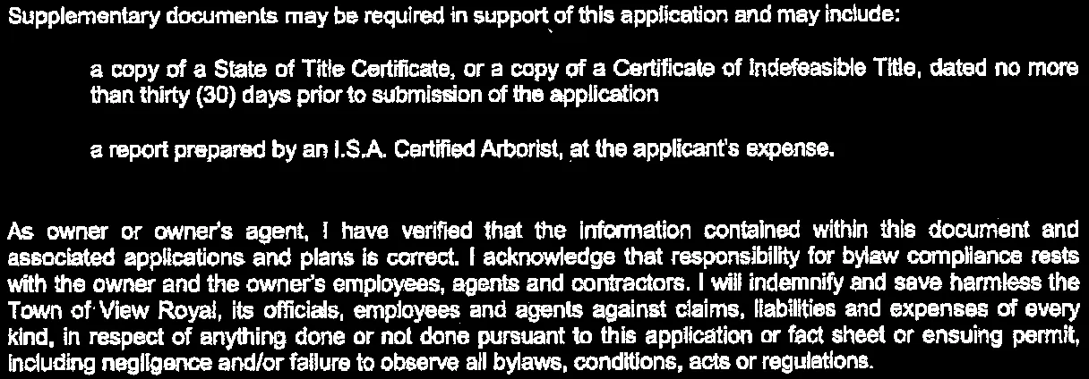 Required supplementary documents text and owner verification statement