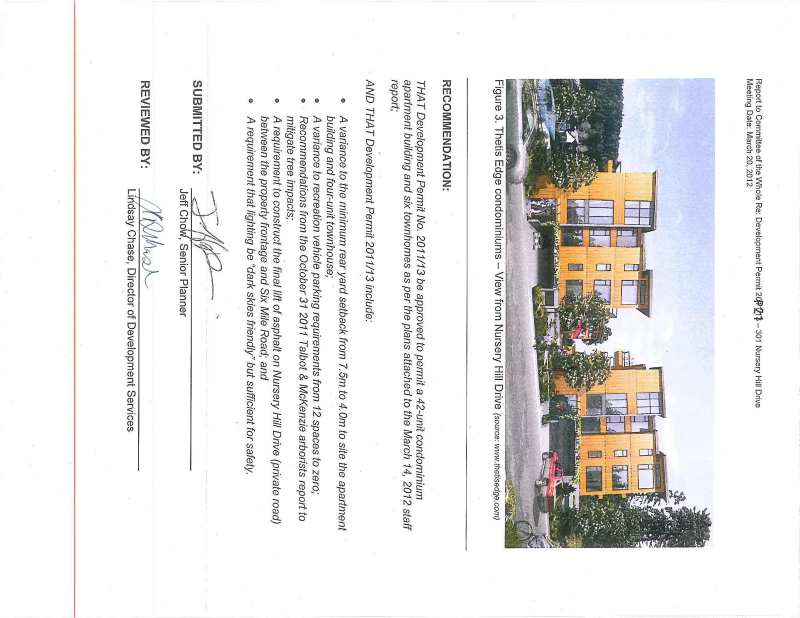 Figure 2. Plans from Development Permit 01-05 (John A. Nielsen Architects) including Material Illustration, Typical Plan, Perspective wireframe, and Typical Elevation