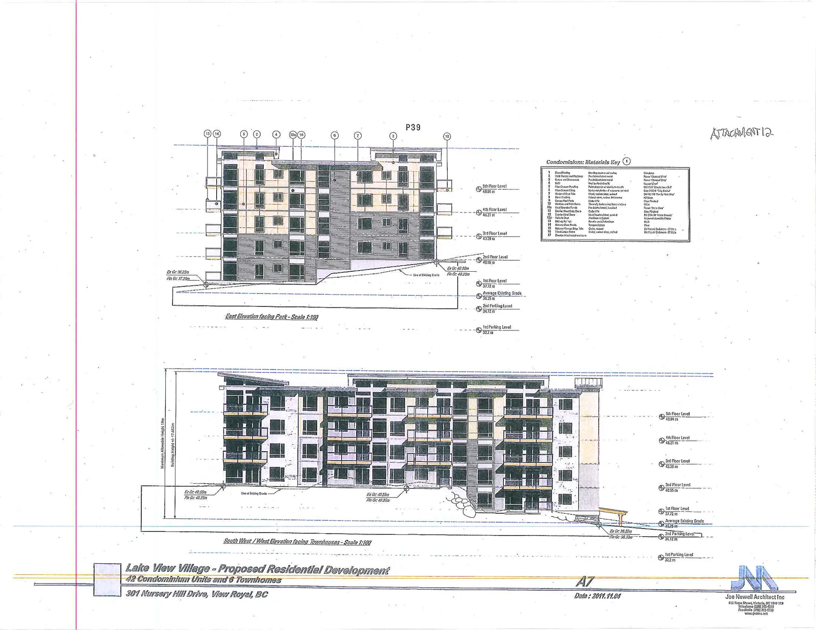 East Elevation facing Park architectural drawing for a proposed residential development