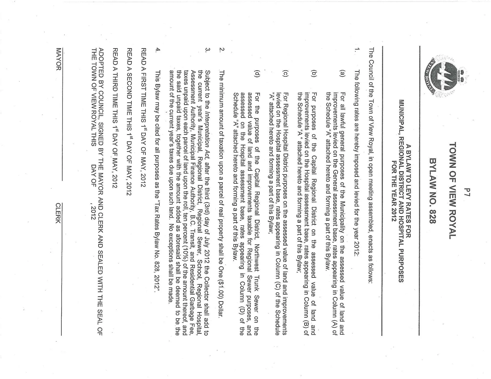 Landscape orientation of Town of View Royal Bylaw No. 828