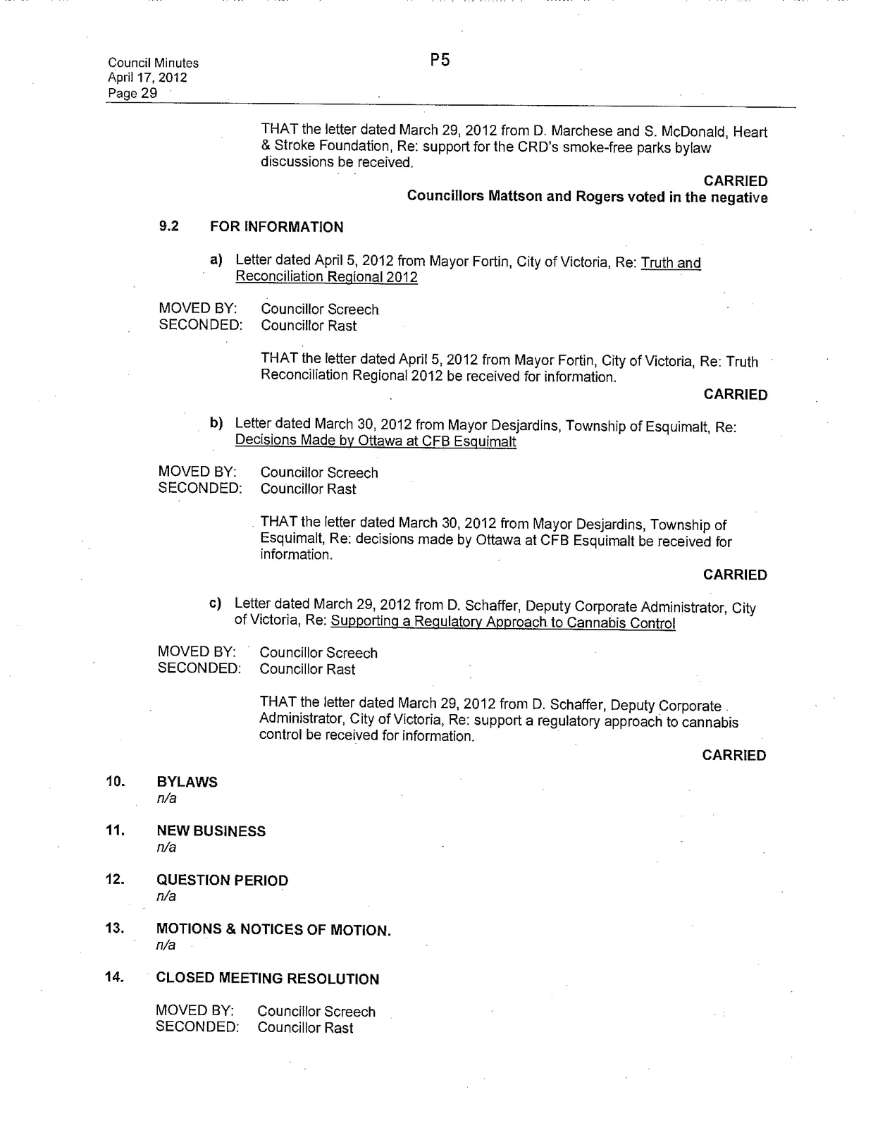 Minutes of a Council Meeting held April 17, 2012, Page 5