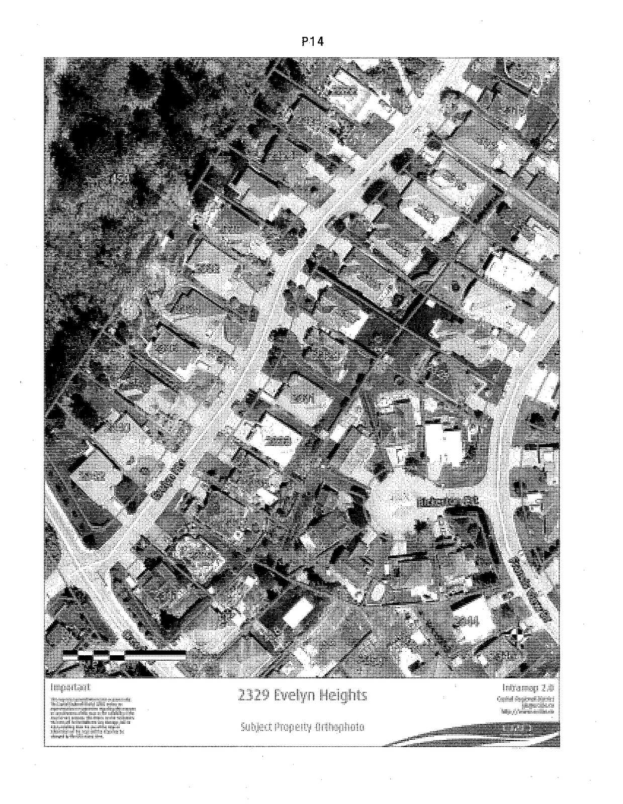 Aerial orthophoto of the property at 2329 Evelyn Heights and the surrounding residential neighborhood including Bickerton Court and Francis View Drive