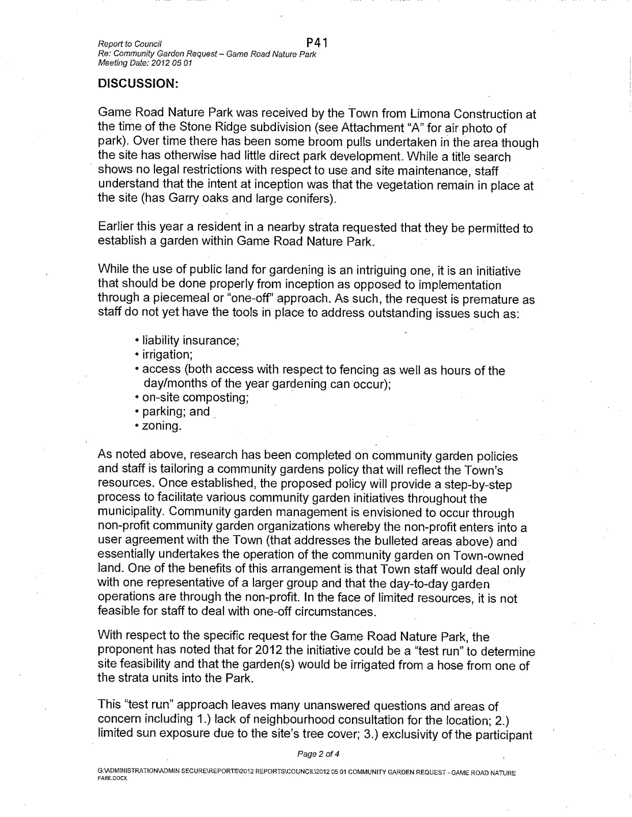 Discussion section outlining issues and policy development