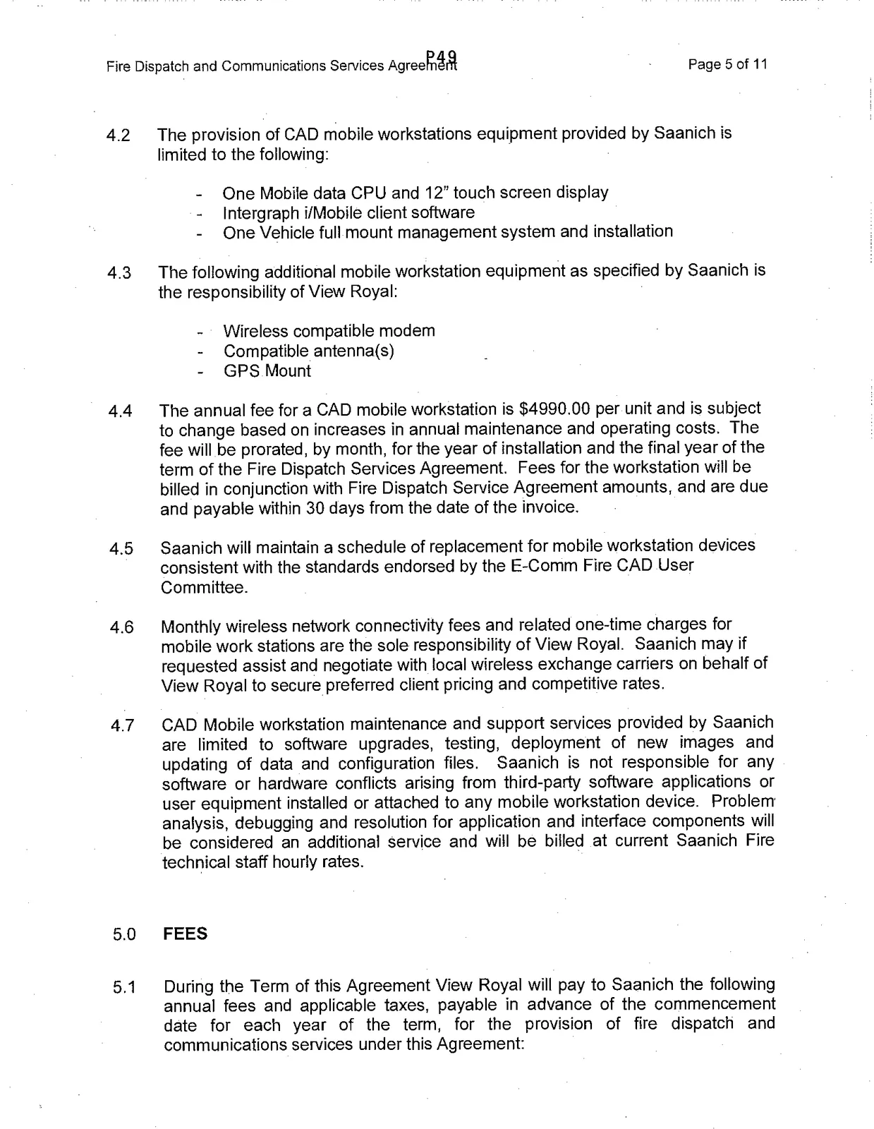Continuation of Mobile Computer Aided Dispatch Technology and Fees sections