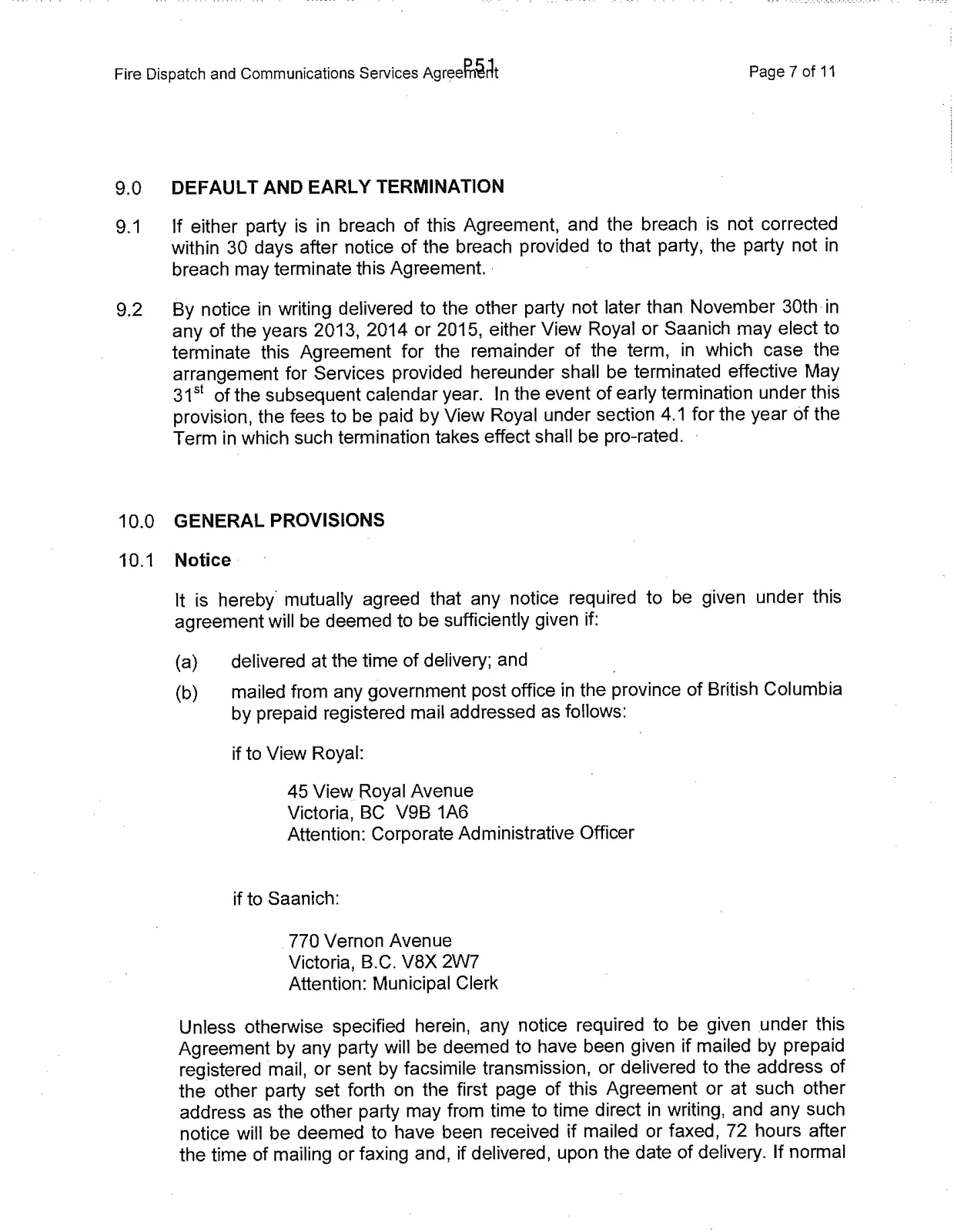 Default and Early Termination and General Provisions sections