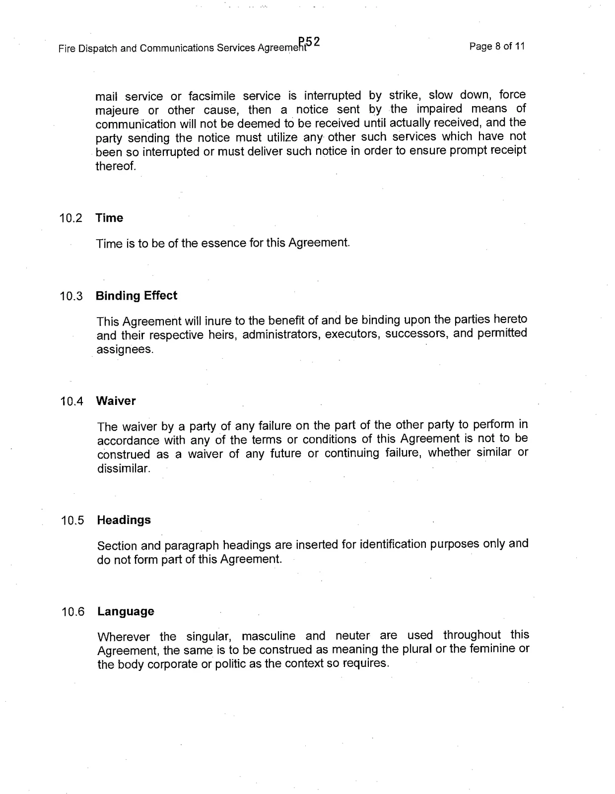 General Provisions: Time, Binding Effect, Waiver, Headings, and Language
