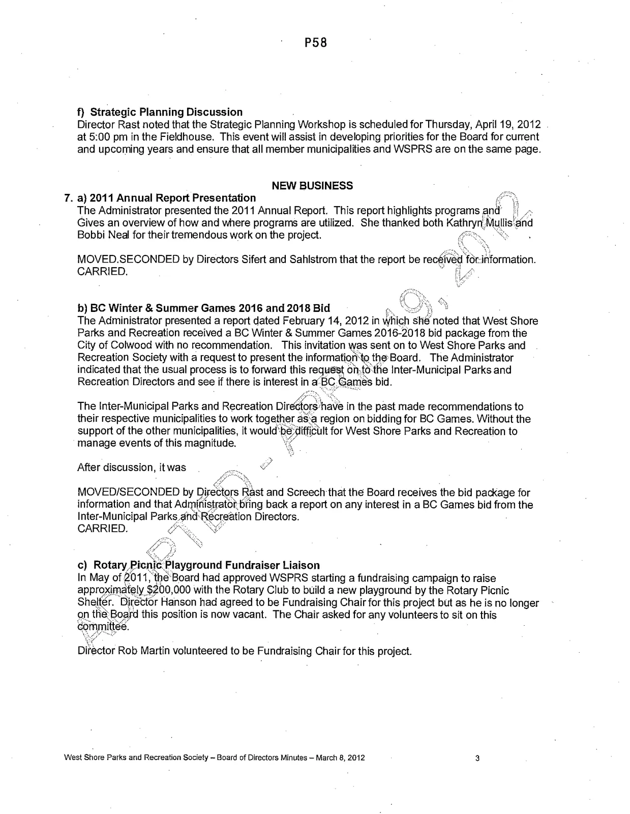 Minutes of the West Shore Parks and Recreation Society Board of Directors Meeting, page 3
