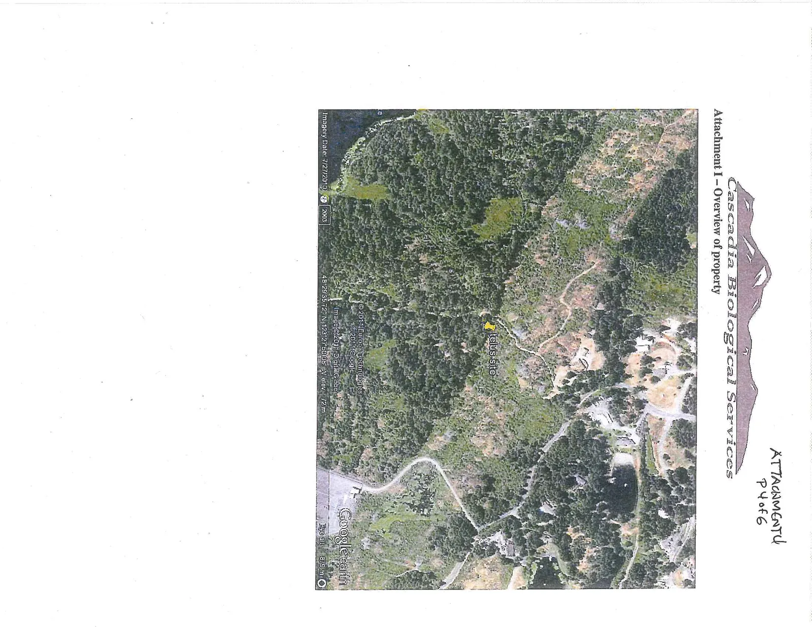 Satellite overview map showing the location of the proposed Telus site