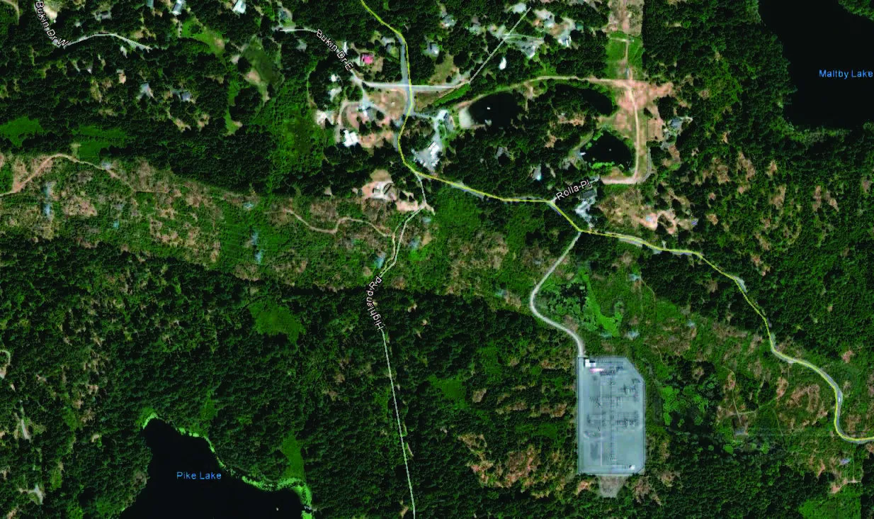 Aerial map showing the locations of existing TELUS facilities in the Royal Oak, Millstream, and Island Highway areas relative to the proposed Munn Road facility
