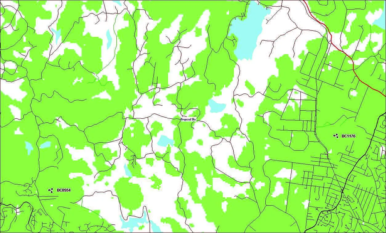 Simulated view from 2359 Munn Road showing the proposed lattice tower structure