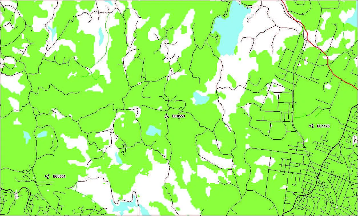 Map showing existing wireless coverage in the area (Green = coverage)