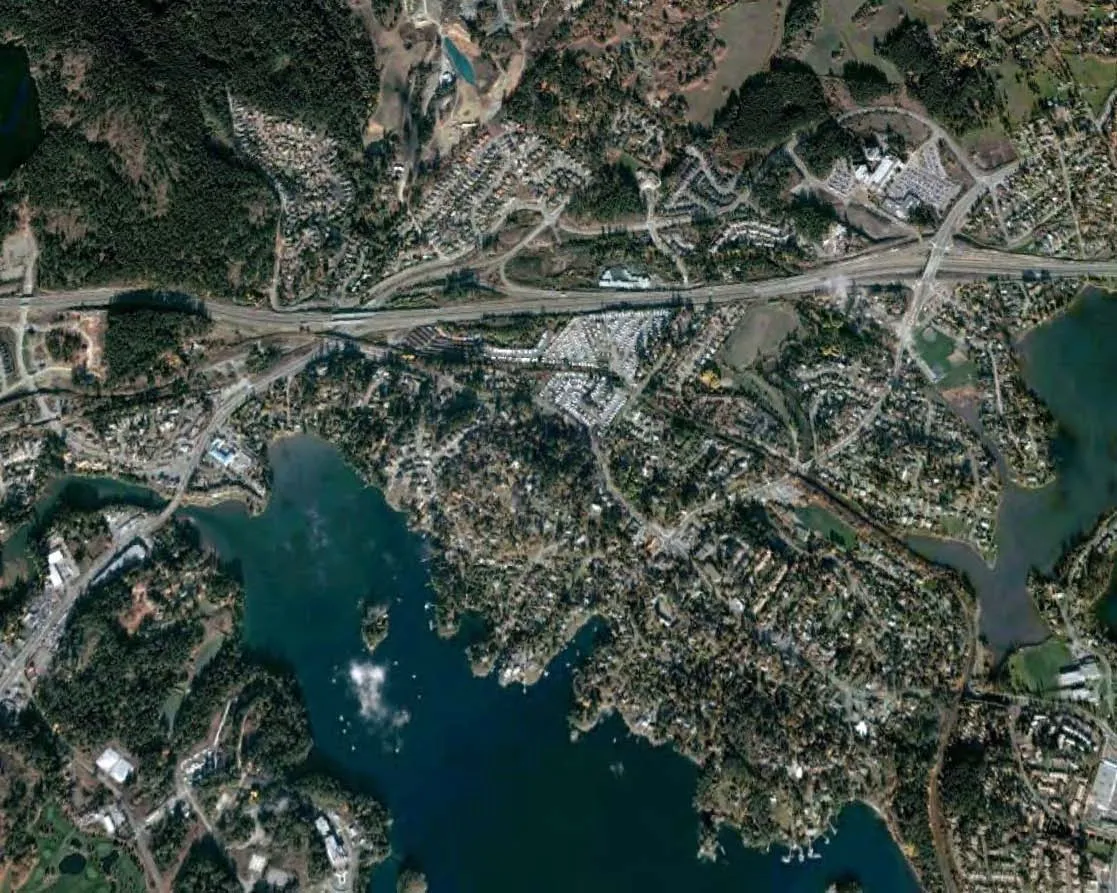 Figure 1.2 - Aerial photo of the Town of View Royal, British Columbia showing the landscape and development patterns