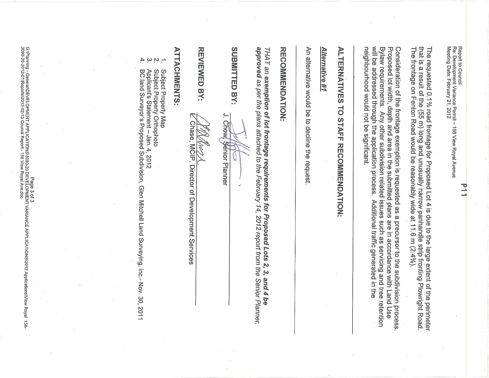 Final page of the Council Report providing further analysis, alternatives, final recommendation, and list of attachments
