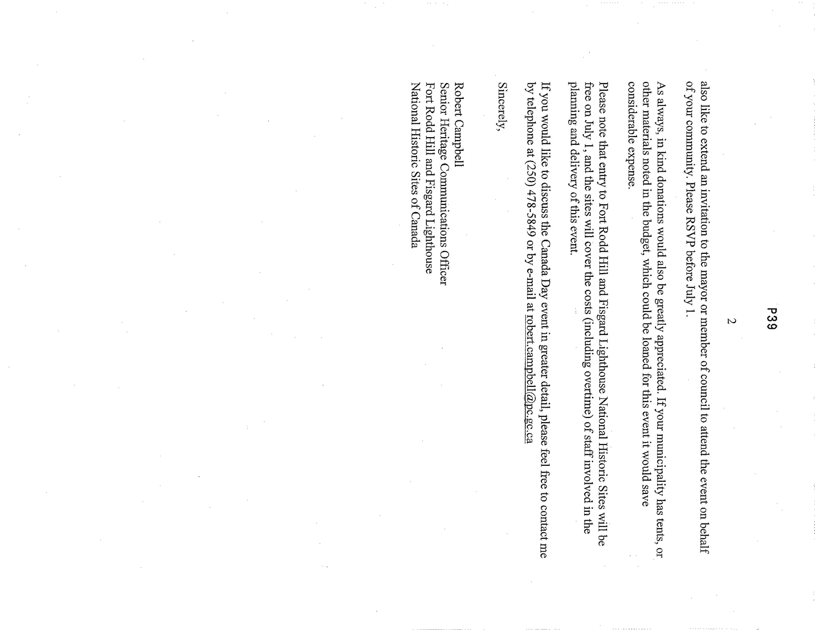 Conclusion of the funding request letter for Canada Day 2012 celebrations