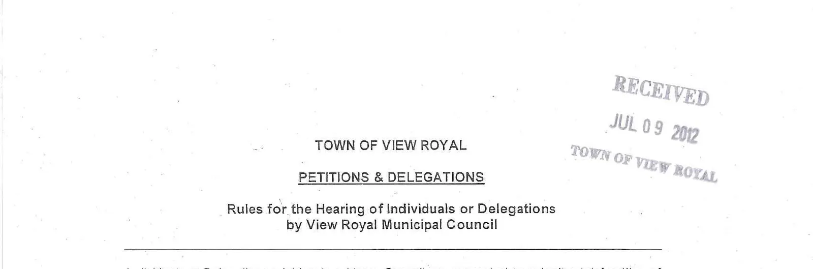 Top section of the Petitions & Delegations form containing instructions and rules