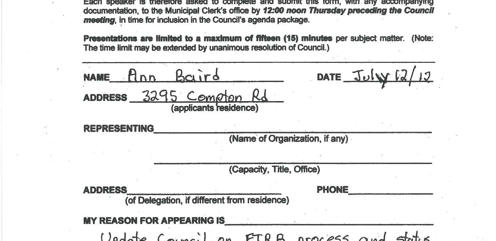 Middle section of form showing applicant information fields
