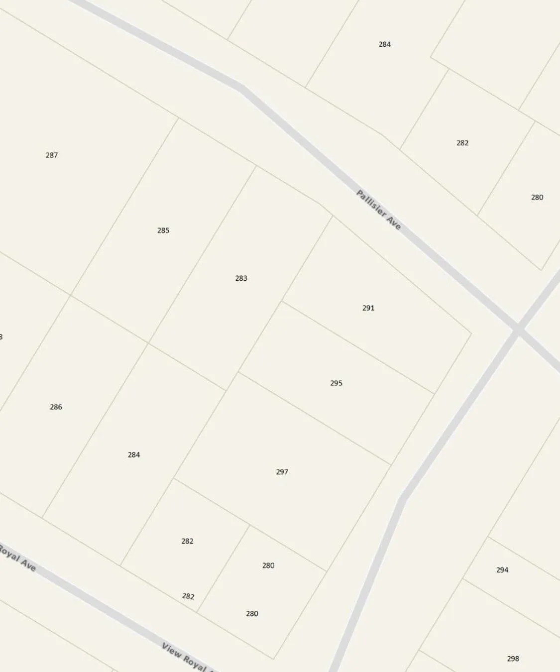 Property parcel map showing lot numbers and street layout