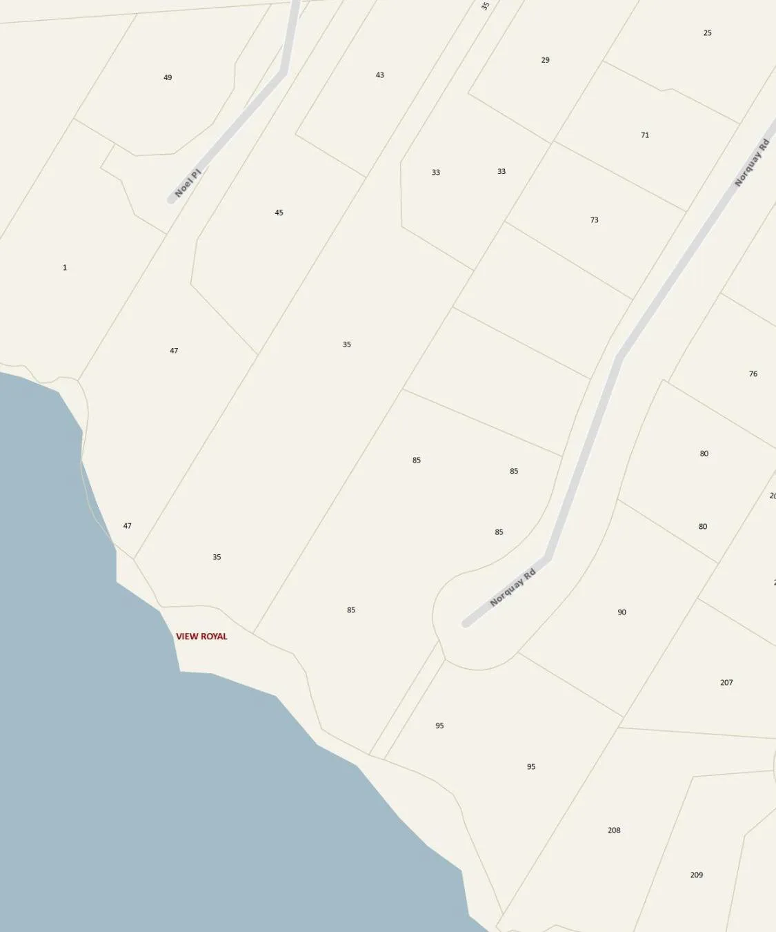 Parcel map showing property boundaries, street names, and lot numbers