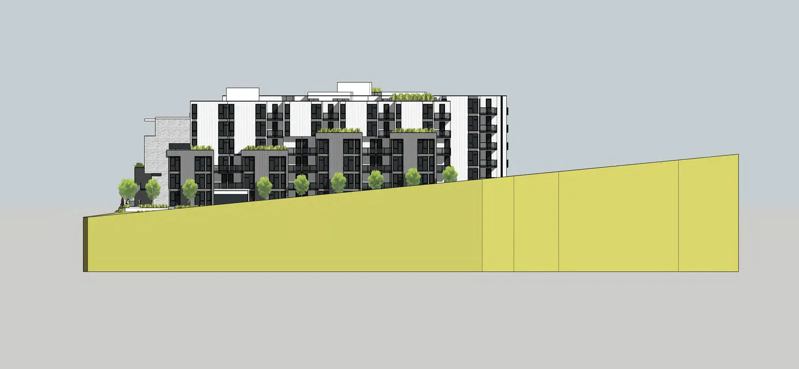 East and West architectural elevations (Scale 1:200).