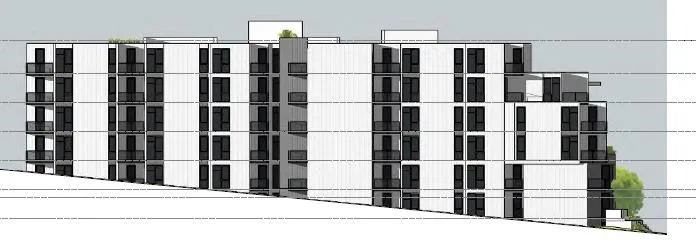 Conceptual digital elevation model of the rear yard elevation facing the fire hall