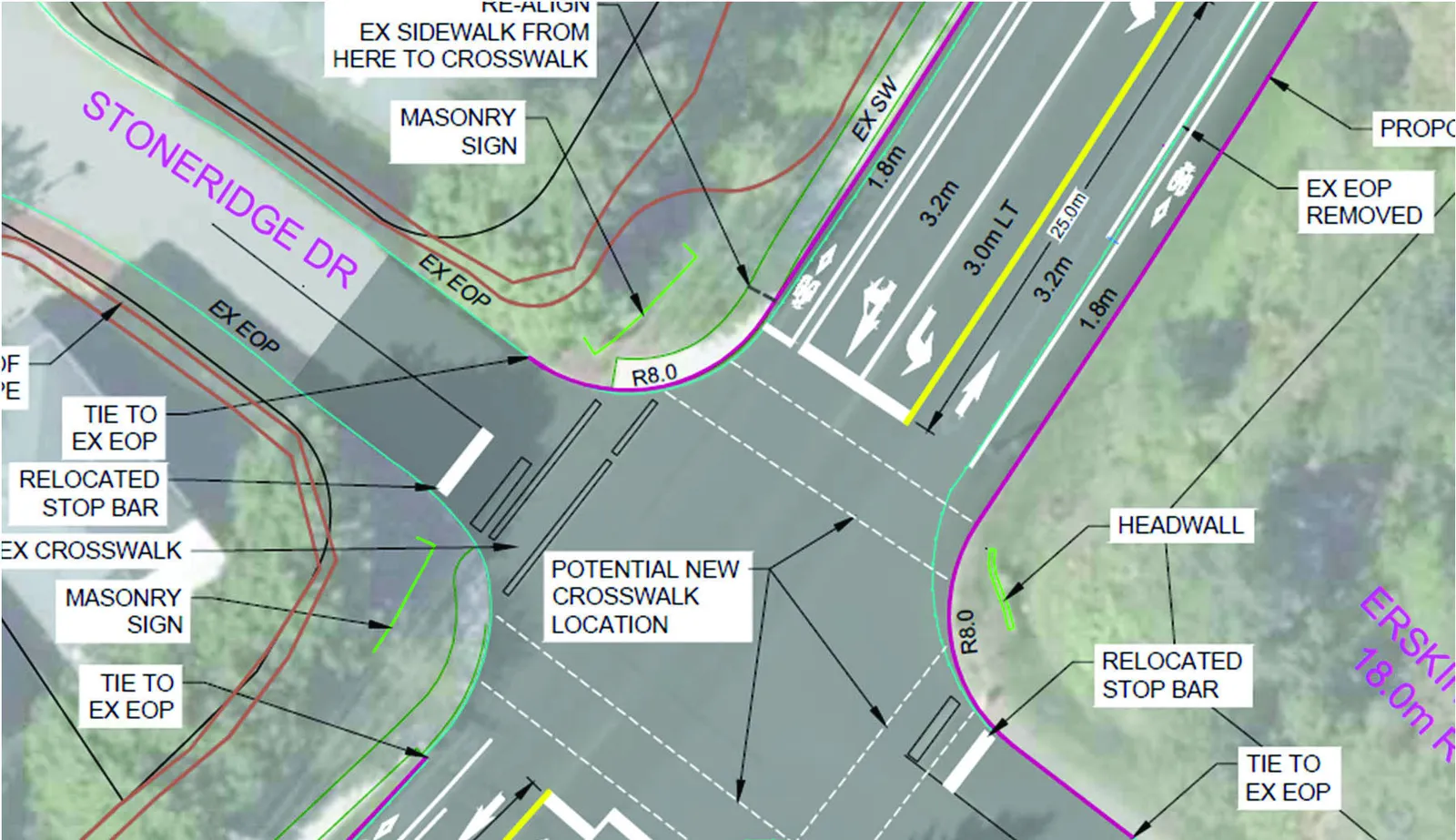 Upper section of the Draft Traffic Signal Layout plan showing Stoneridge Drive and Watkiss Way (Figure 11)