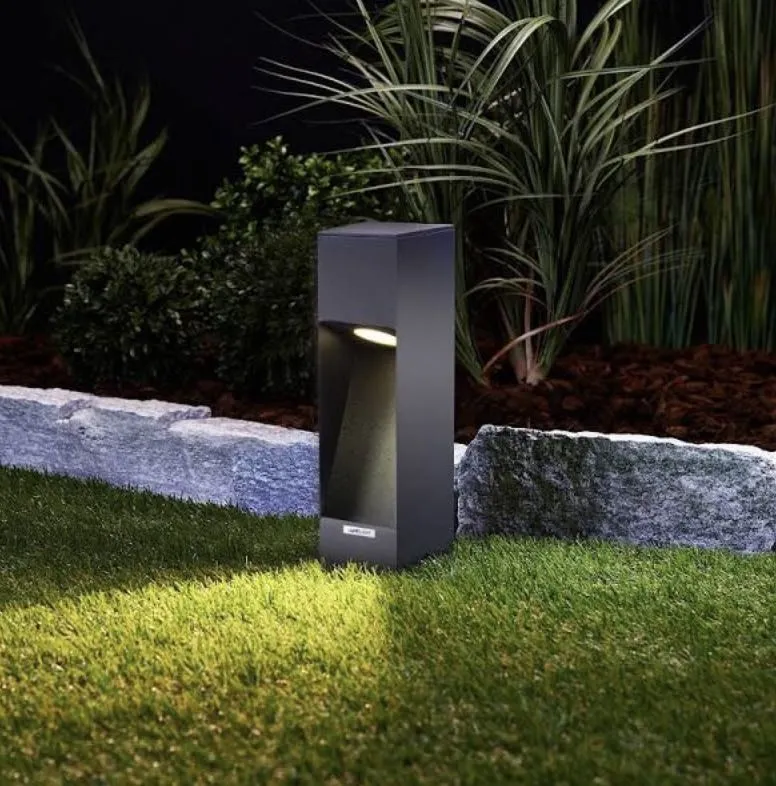 Sample photo of a bollard-style light fixture in a landscape setting