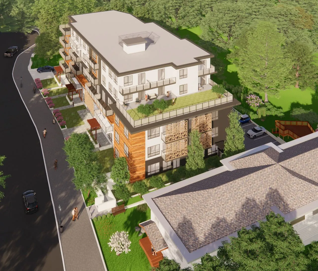 Bird’s eye view rendering of the building and site from Erskine Lane at 14 Erskine Lane.
