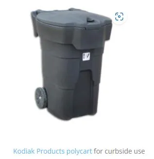 A Kodiak Products polycart bear-resistant waste bin