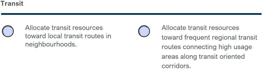 Survey question example for ranking factors