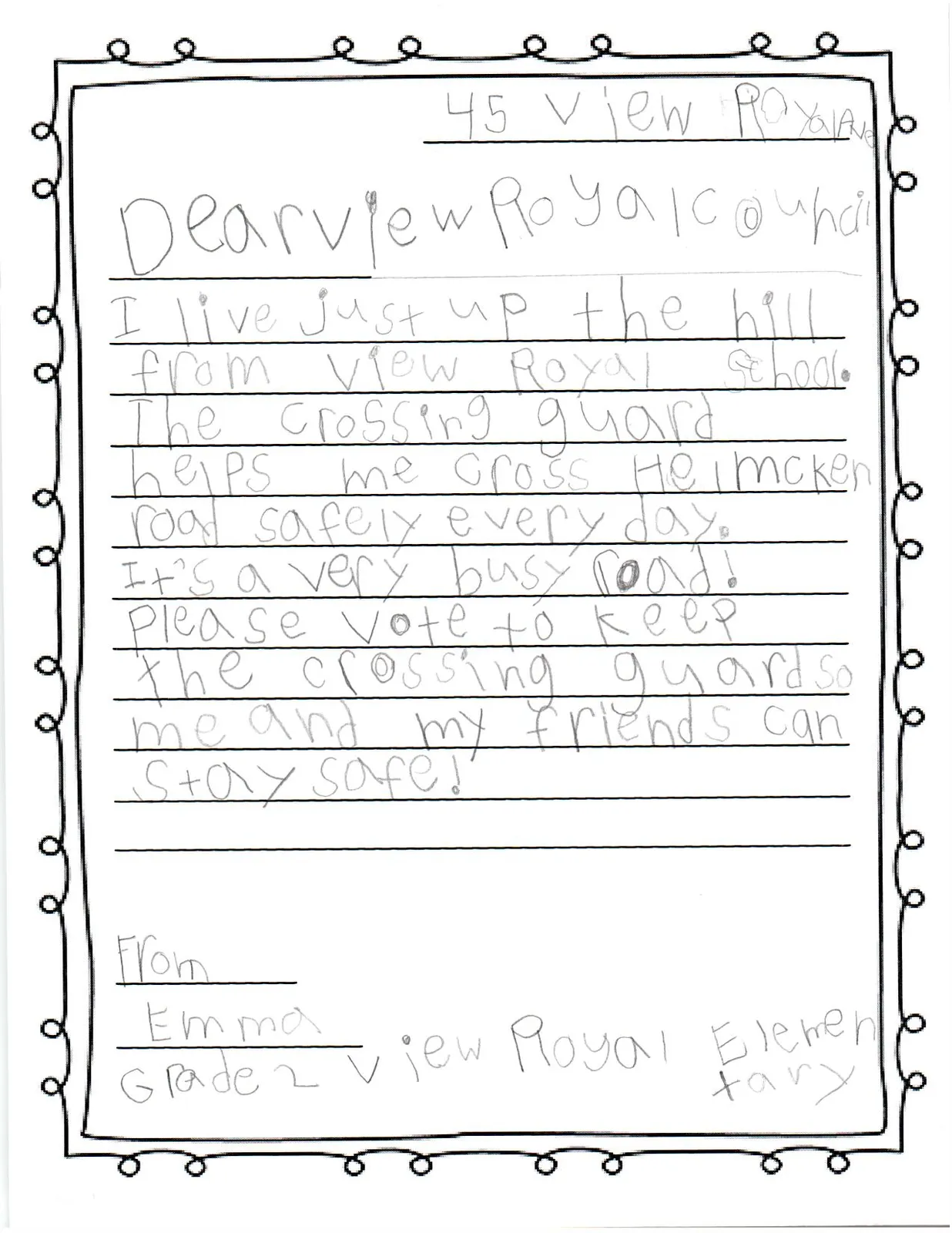 Poster-style letter from Division 5, Grade 3 students, featuring numerous signatures