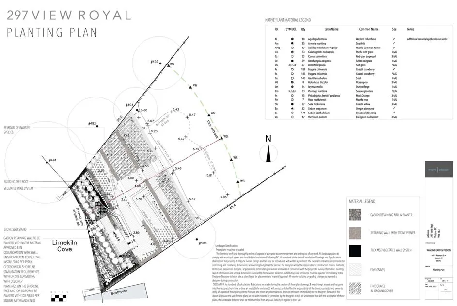 May 18, 2022 Imagine Garden Design Planting Plan for 297 View Royal Avenue showing landscape design and tree locations.