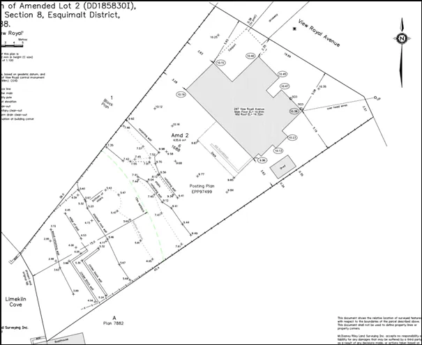 Survey plan of the property showing existing structures and the 15 m environmental setback line