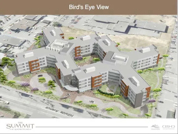 Bird's eye view architectural rendering of The Summit at Quadra Village
