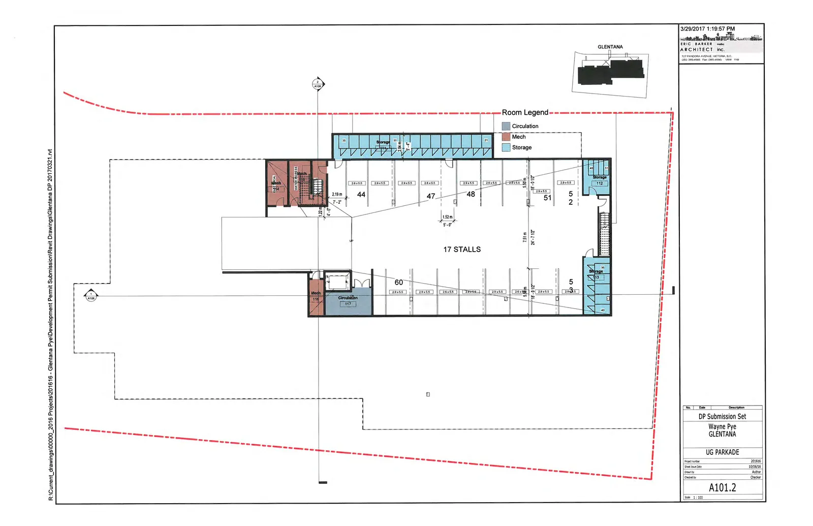 Underground parkade floor plan showing stalls 44-53 and stall 60