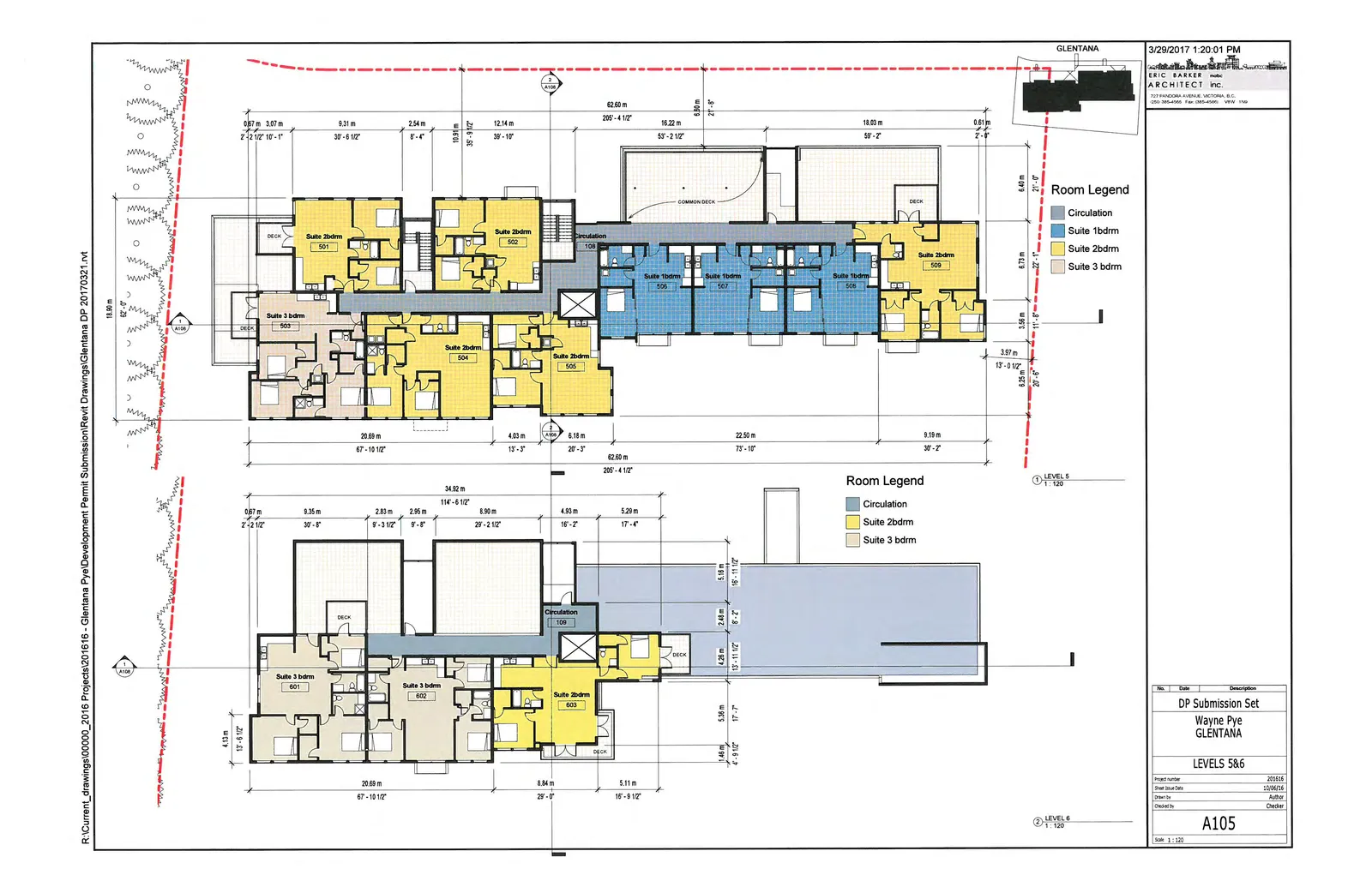 Levels 5 and 6 floor plans showing suites 501-509 and 601-603
