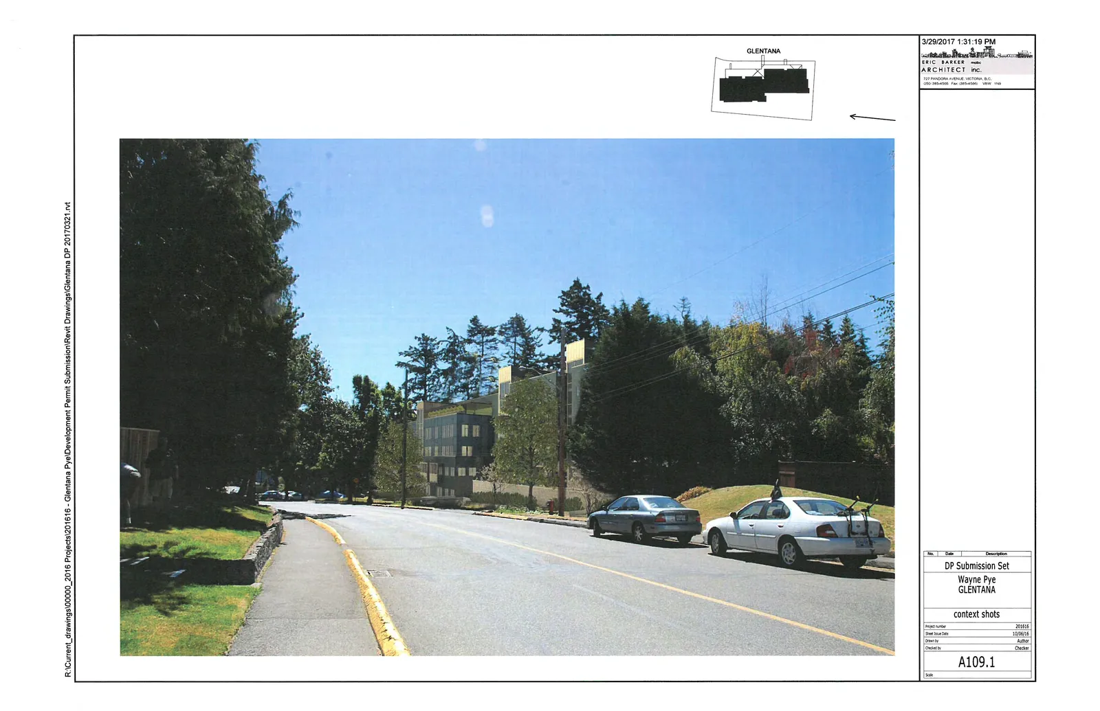 Street-level context rendering showing the building from Glentana Rd
