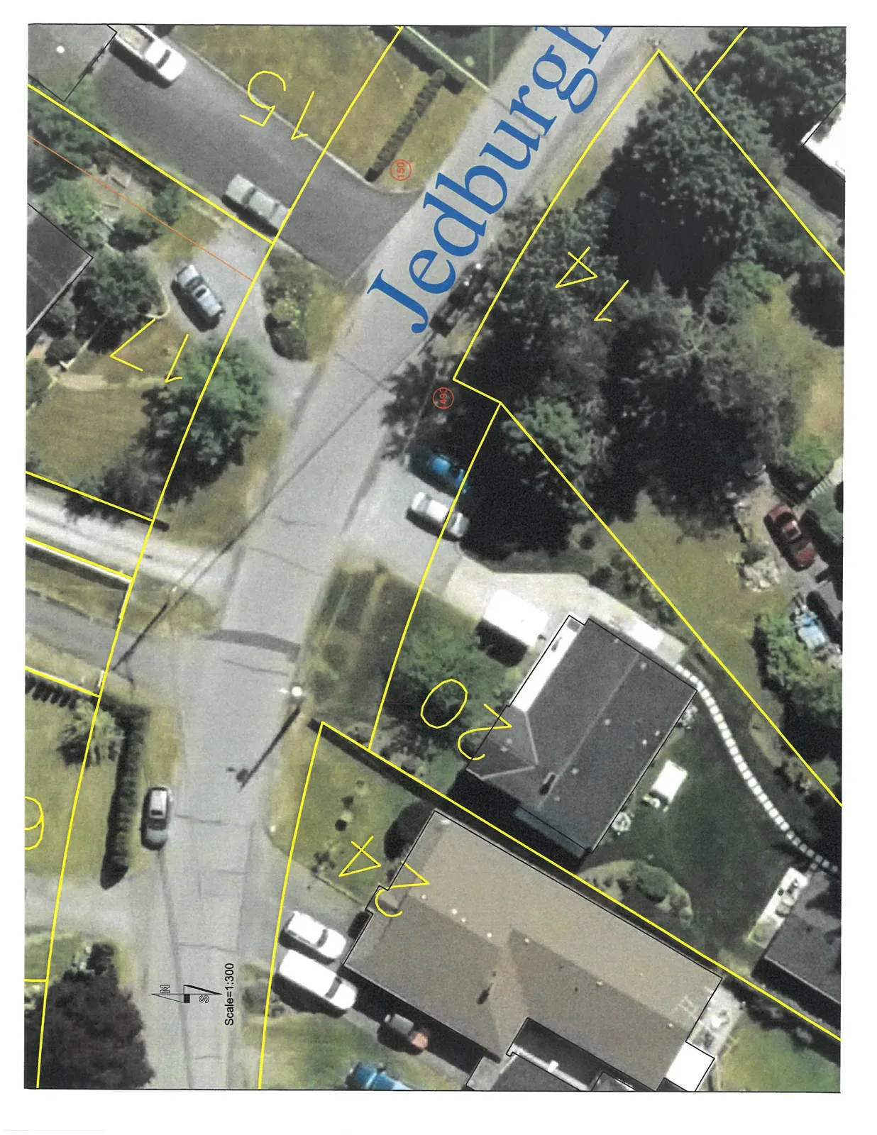 Aerial map showing property lots on Jedburgh Road, including lots 14, 15, 17, 20, and 24.