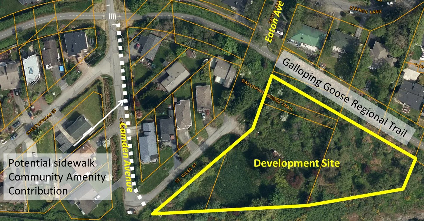 Map of development site and general location of proposed asphalt trail on Camden Avenue