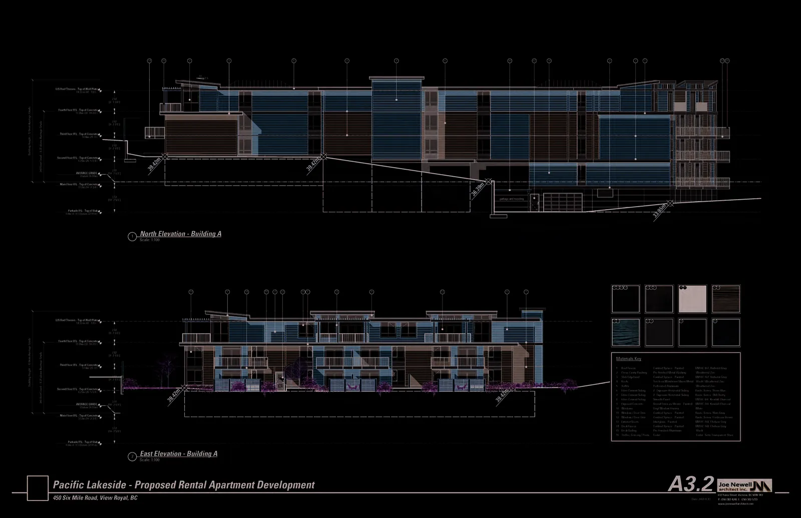 North and East elevations of Building A.